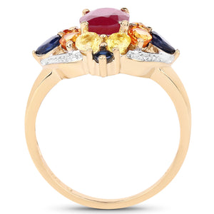 14K Yellow Gold Plated 3.76 Carat Genuine Multi Stone .925 Sterling Silver Ring