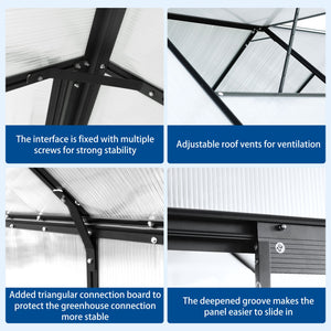 Polycarbonate house Raised Base And Anchor Aluminum Heavy Duty Walk-In houses For Outdoor Backyard In All Season