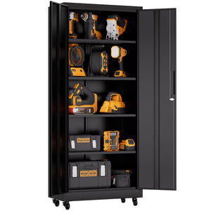 Heavy Duty Rolling Cabinet With Lock, Garage Storage Cabinet, 4 Adjustable Shelves For Tool Organization