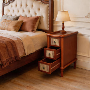 Rattan Narrow Side Table with 3 Drawers