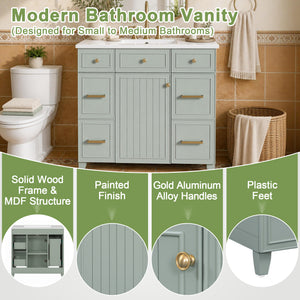 36" Green Bathroom Vanity with Ceramic Sink