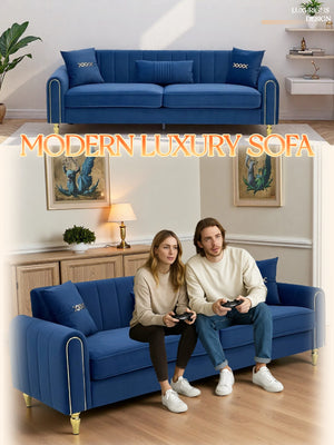 FX-P11-RB 87.4 Inches Upholstered 3-Seater Sofa with Throw Pillows