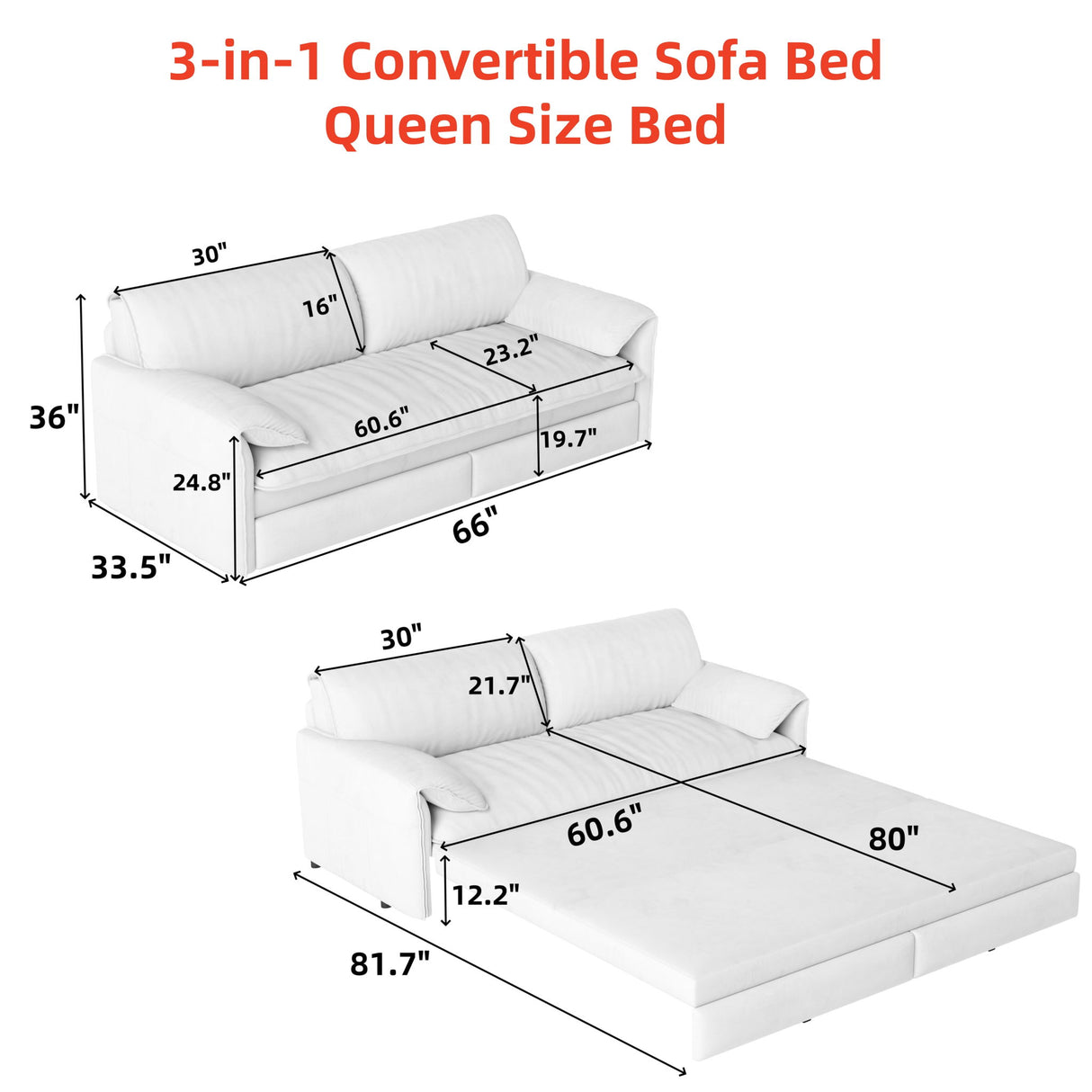 Queen Pull Out Sofa Bed With Side Storage