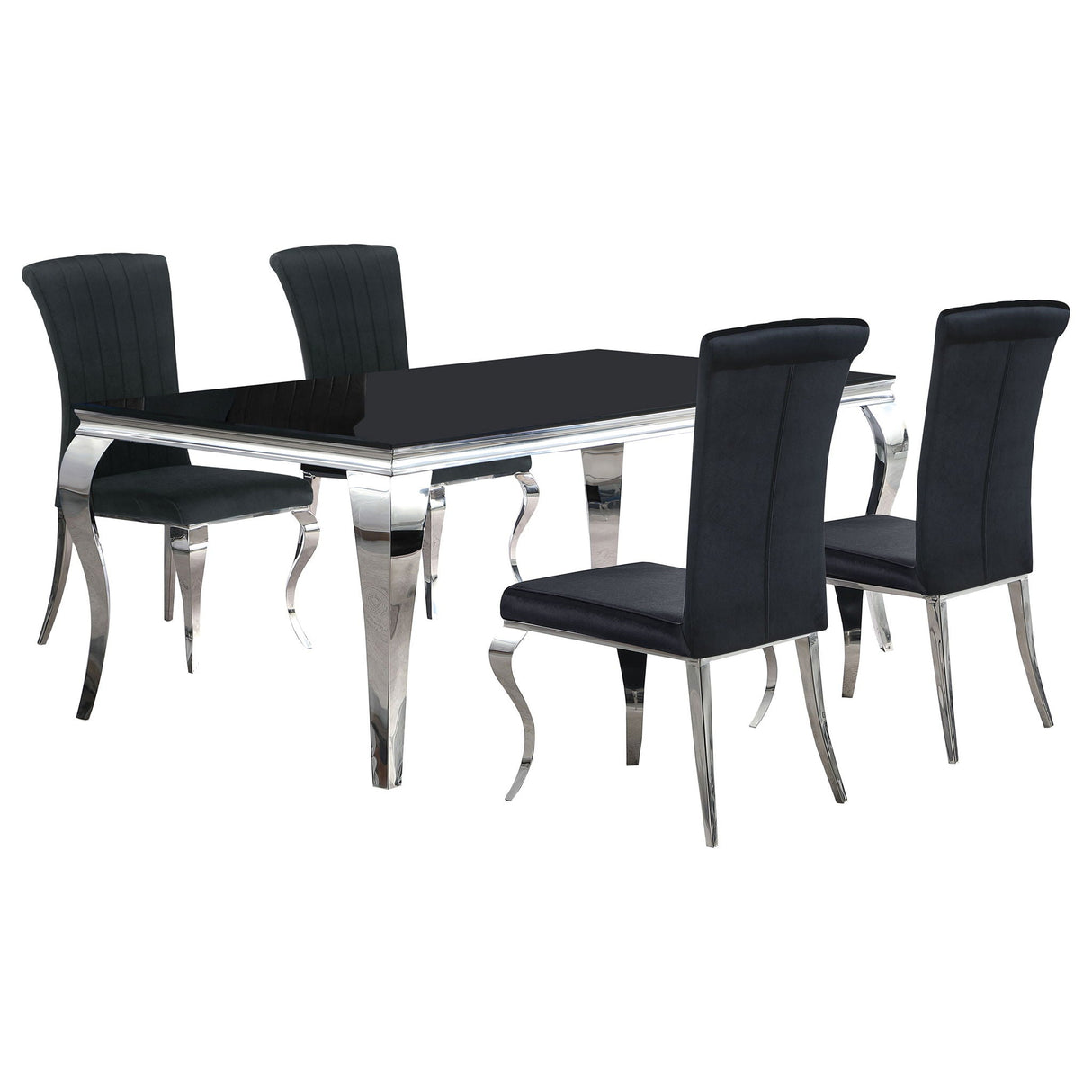 5 Piece Rectangular Dining Set With Upholstered Chairs - Black