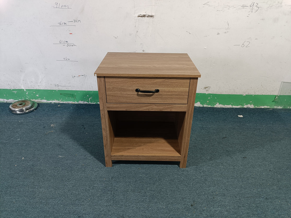 Wood Nightstand with Drawer and Open Shelf