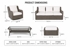 Luxury Rattan Patio Conversation Set – Includes 2 Swivel Chairs, Sofa, Coffee Table, And 2 Ottomans With Premium