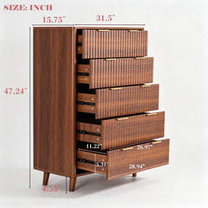Tall 5-Drawer Dresser, Mid-Century Modern, Walnut