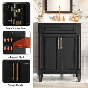 Bathroom Vanity With Integrated Sink, 2 Door Cabinet, Single Sink For Small To Medium Bathrooms
