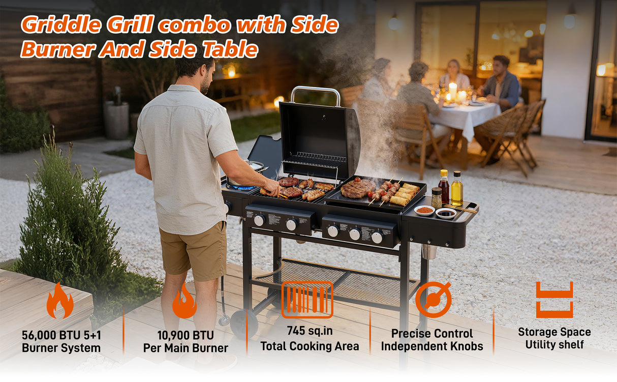 All-in-One Propane Gas Grill with Grilling & Griddling Functions