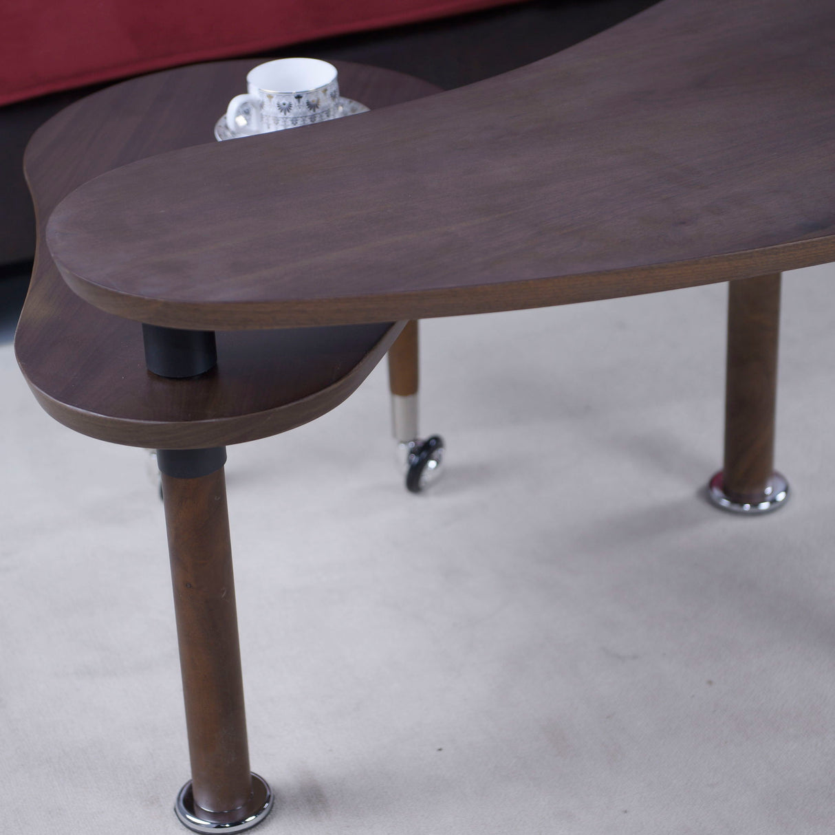 Rotatable Coffee Table With Solid Legs, 360 Degree Swivel, Waterproof - Walnut
