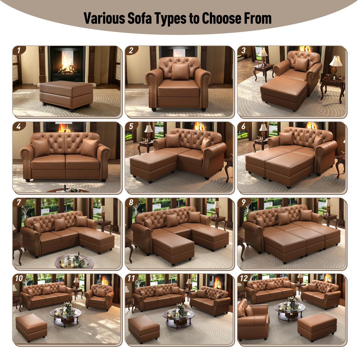 41.3" Upholstered Faux Leather Sofa with Nailhead Trim