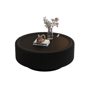 Black Round Fluted Coffee Table with Tempered Glass Top