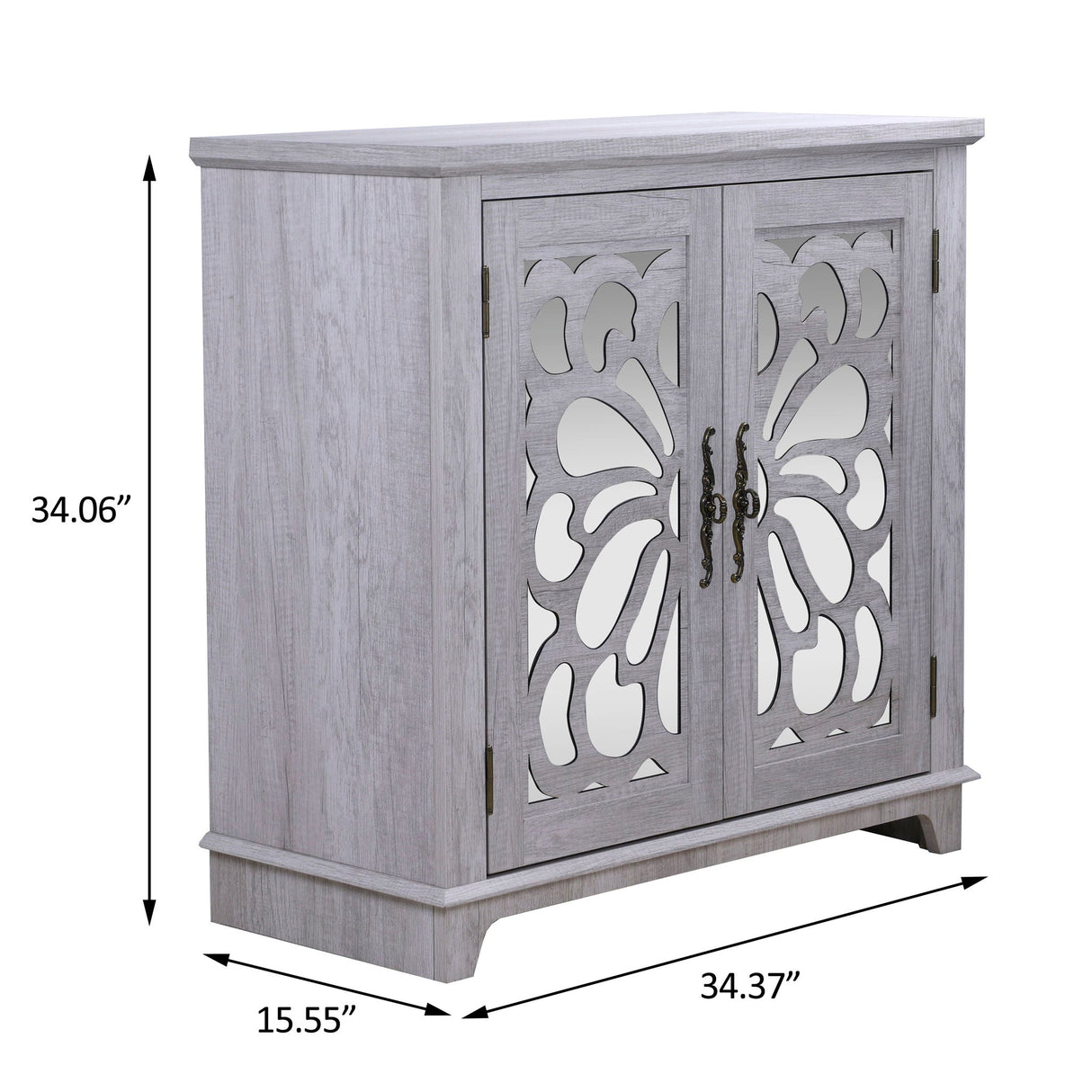 Elegant Sideboard with Two Acrylic Mirrored Doors and Adjustable Shelf Storage
