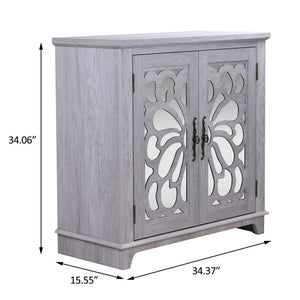Elegant Sideboard with Two Acrylic Mirrored Doors and Adjustable Shelf Storage