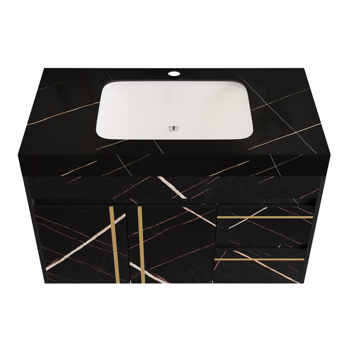 35.2 in Floating Bathroom Vanity with Sink and Faux Marble Top