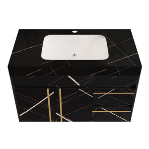 35.2 in Floating Bathroom Vanity with Sink and Faux Marble Top