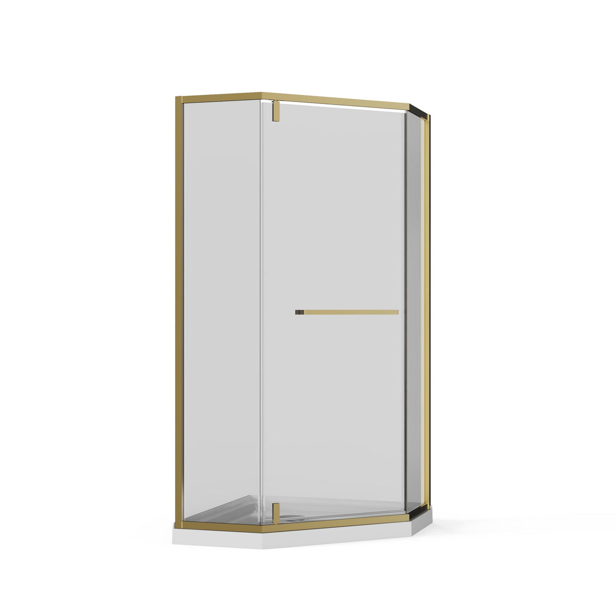 Goodyo - Neo-Angle Frameless Shower Door Corner Enclosure With Acrylic Shower Base Combo, Pivot Shower Door