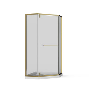 Goodyo - Neo-Angle Frameless Shower Door Corner Enclosure With Acrylic Shower Base Combo, Pivot Shower Door
