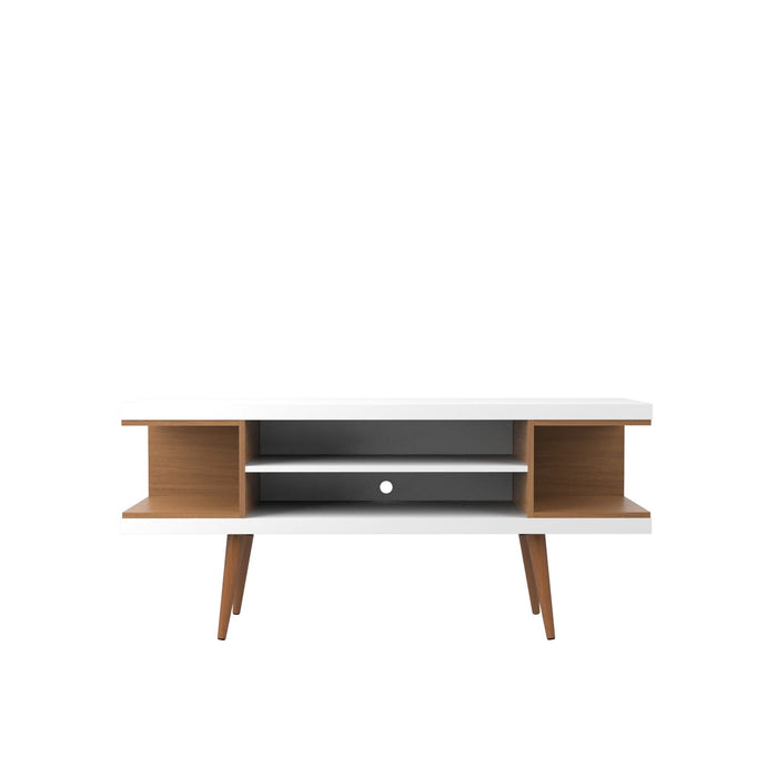 Mid-Century Modern TV Stand with Adjustable Storage - White