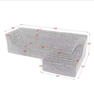 Upholstered L-Shaped Modular Sectional Sofa With Chaise, Wave-Shaped Armrest