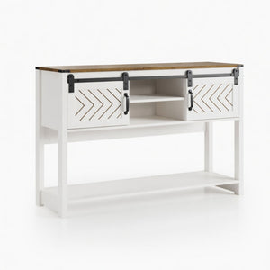 Entryway Table With Sliding Barn Door Storage - White / Oak