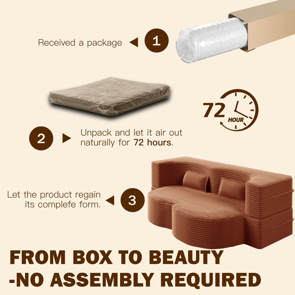 Modern Floor Sofa With 2 Pillows, Convertible Twin Size Folding Mattress For Living Room