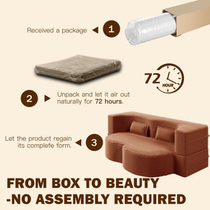 Modern Floor Sofa With 2 Pillows, Convertible Twin Size Folding Mattress For Living Room