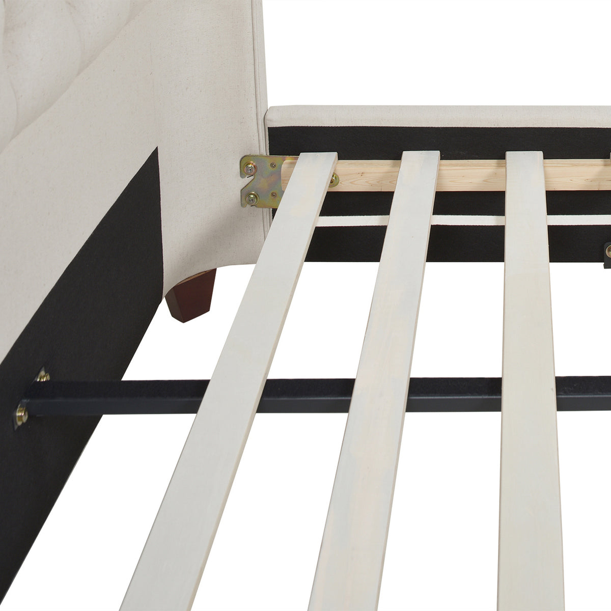 Manhattan Shelter King Platform Bed Frame, Light Beige Linen
