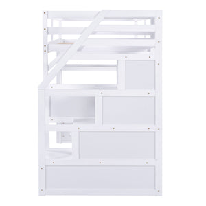 Loft Bed With Desk, Shelves, 2 Drawers, Storage Staircase