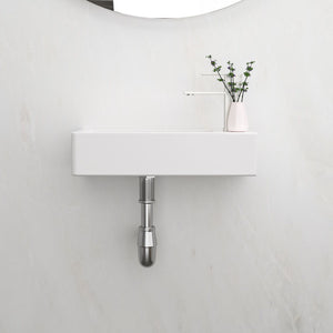 Modern Ceramic Rectangle Wall Mount Bathroom Sink With Single Faucet Hole - White