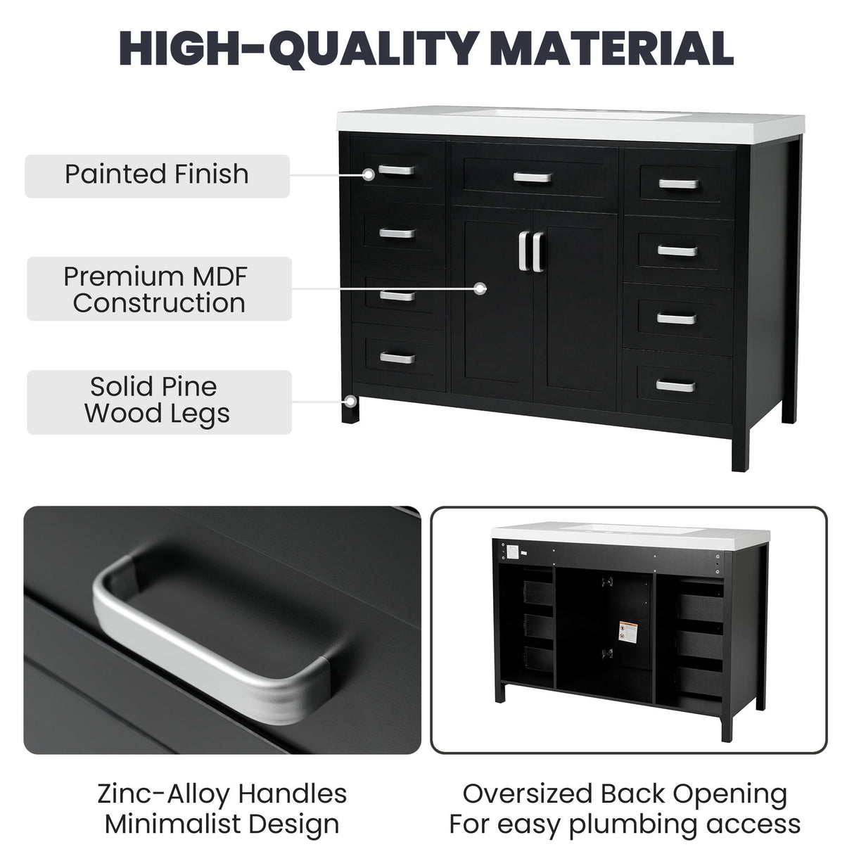 Bathroom Vanity Cabinet Only With 2 Soft Close Doors And 8 Drawers