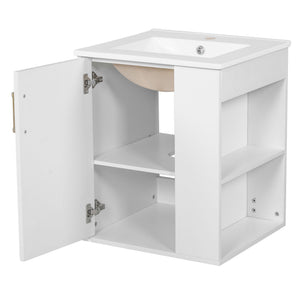 Wall Mounted Bathroom Cabinet With Side Shelf Combo, Vanity With Sink - White