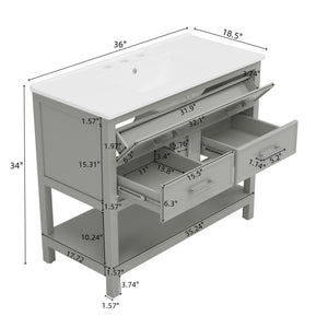 Bathroom Vanity With Ceramic Sink, Tip Out Tray & 2 Full Extension Drawers