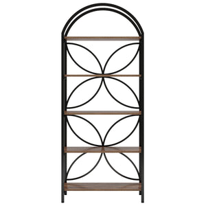 Tall 5 Tier Arched Bookshelf With Shelves For Living Room - Rustic Brown