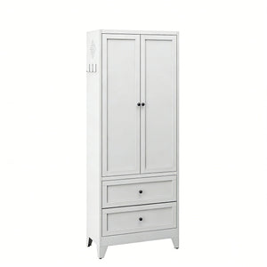 Pantry Cabinet With 2 Drawers, Adjustable Shelves, Freestanding Kitchen Storage Organizer - White