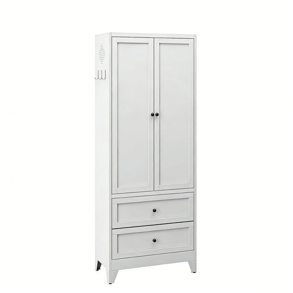 Pantry Cabinet With 2 Drawers, Adjustable Shelves, Freestanding Kitchen Storage Organizer - White