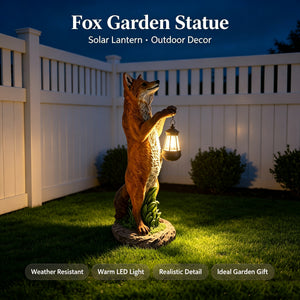 28" Fox Garden Statue with Hanging Solar Lantern