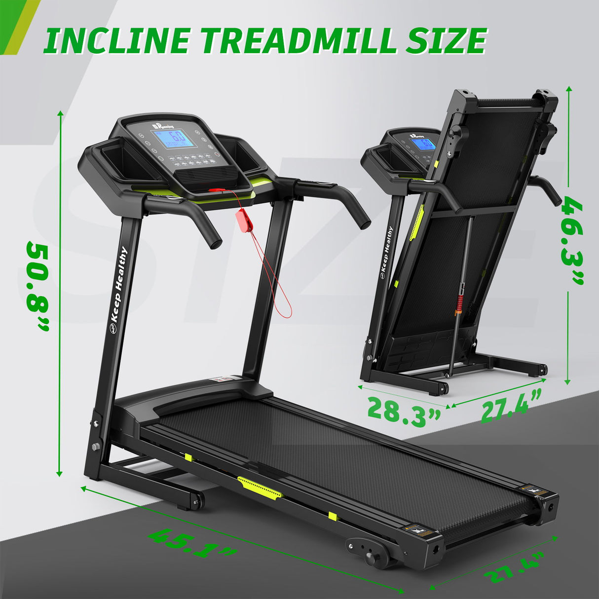 Foldable Treadmill With Incline For Home, Electric Running Machine With Speed Control, Pulse Monitor, 12 Training Programs - Black