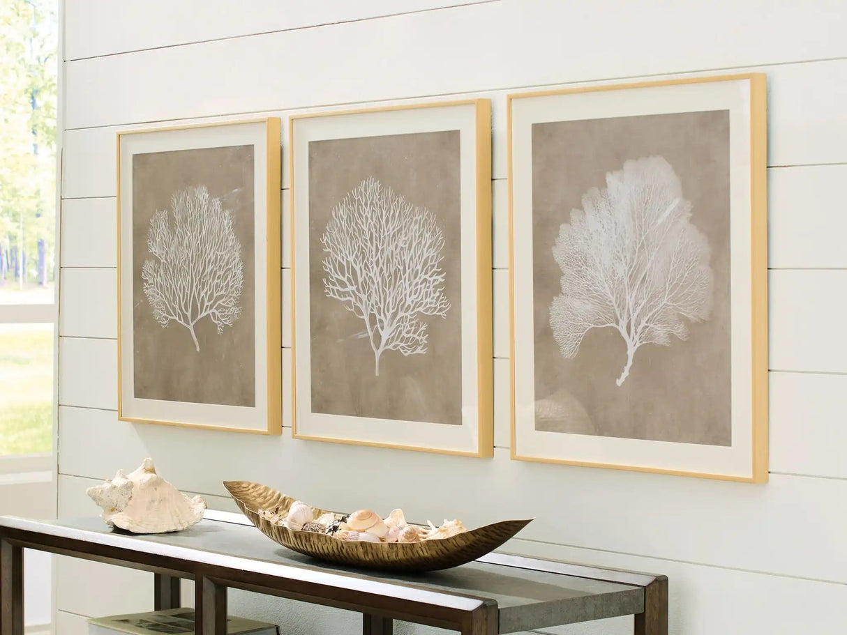 Hendridge - Wall Art Set (Set of 3) - Taupe / White - Best Buy Furniture