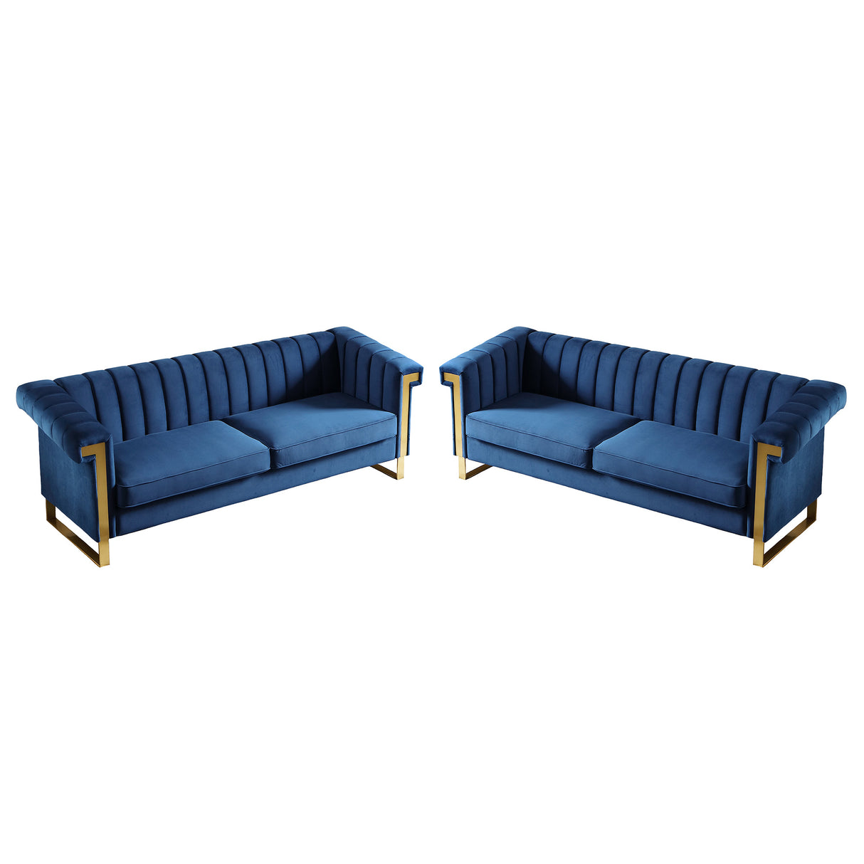 Vintage Blue Velvet 2 Piece Sofa Set