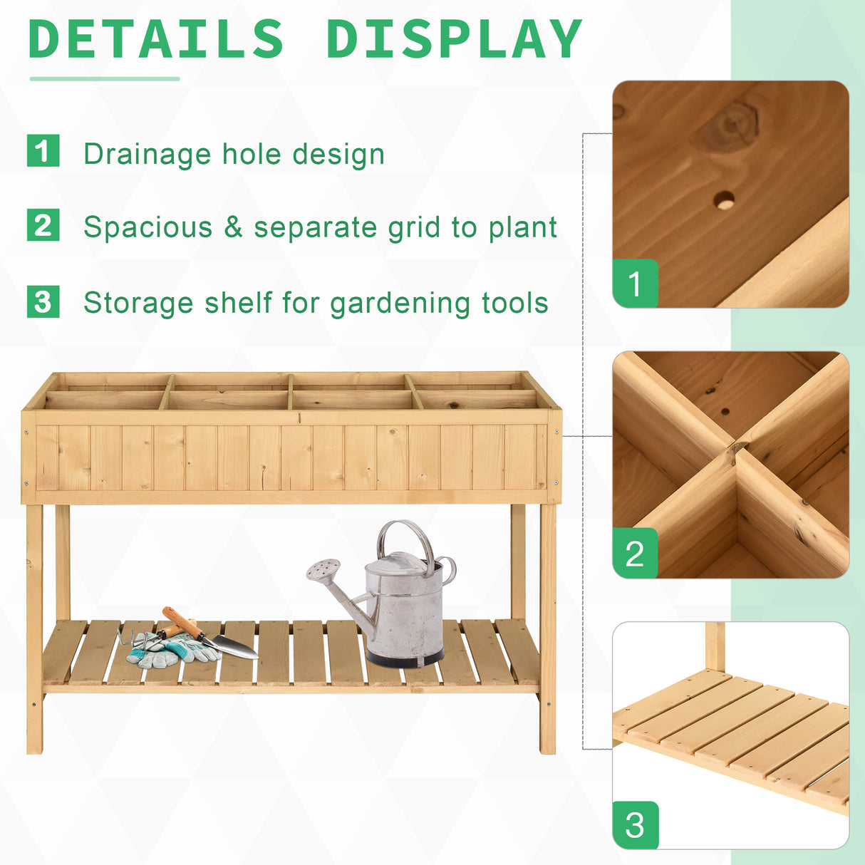 Outsunny 43" Wooden Raised Garden Bed with 8 Pockets and Shelf
