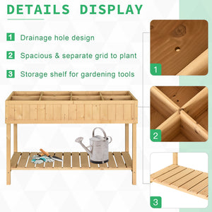Outsunny 43" Wooden Raised Garden Bed with 8 Pockets and Shelf