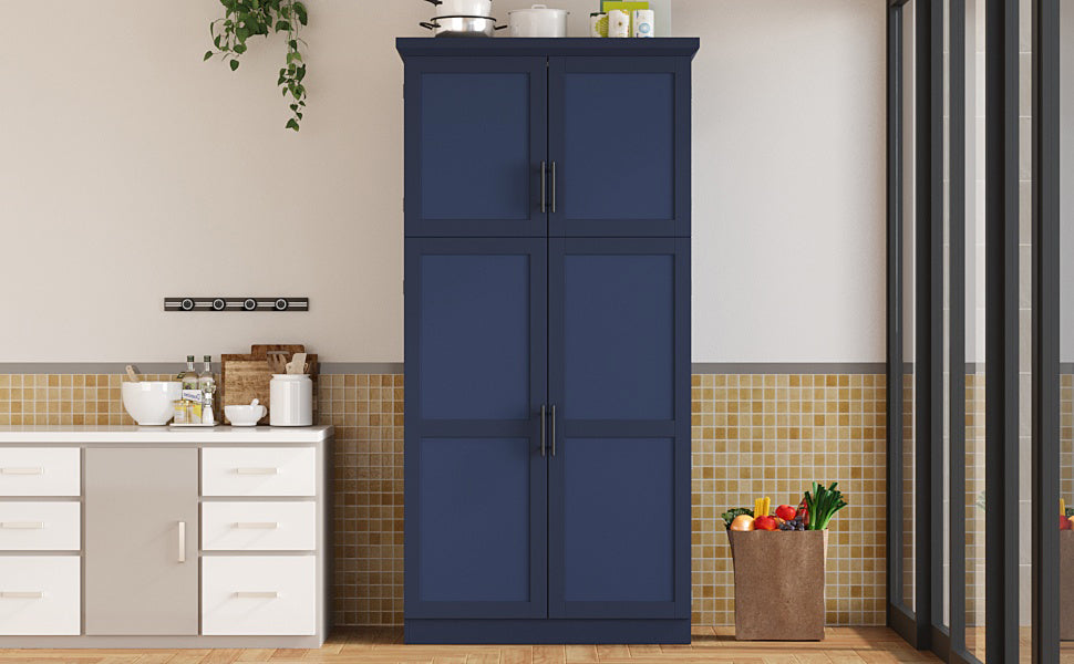 TOPMAX Freestanding Kitchen Pantry Cabinet with 4 Doors and Pull-Out Trays