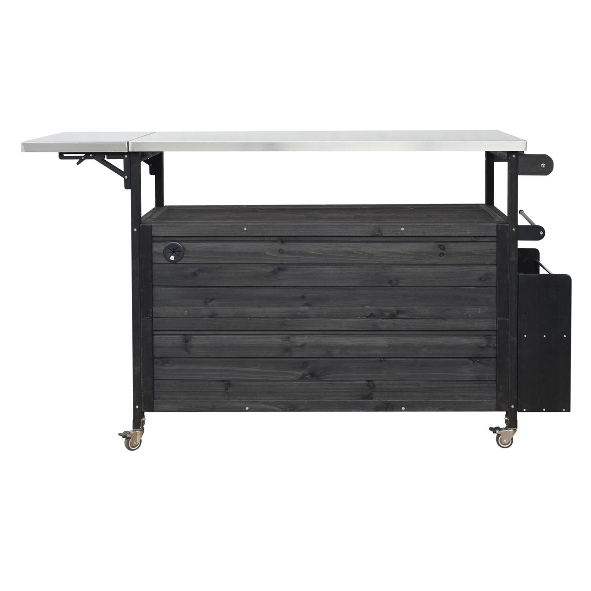 Foldable Outdoor Kitchen Island With Lockable Wheels, Storage Cabinet And Towel Rack For Patio