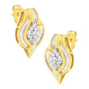 10K Yellow Gold 1/3 cttw Round-Cut Diamond Cluster and Swirl Stud Earrings (J-K Clarity, I2-I3 Color)