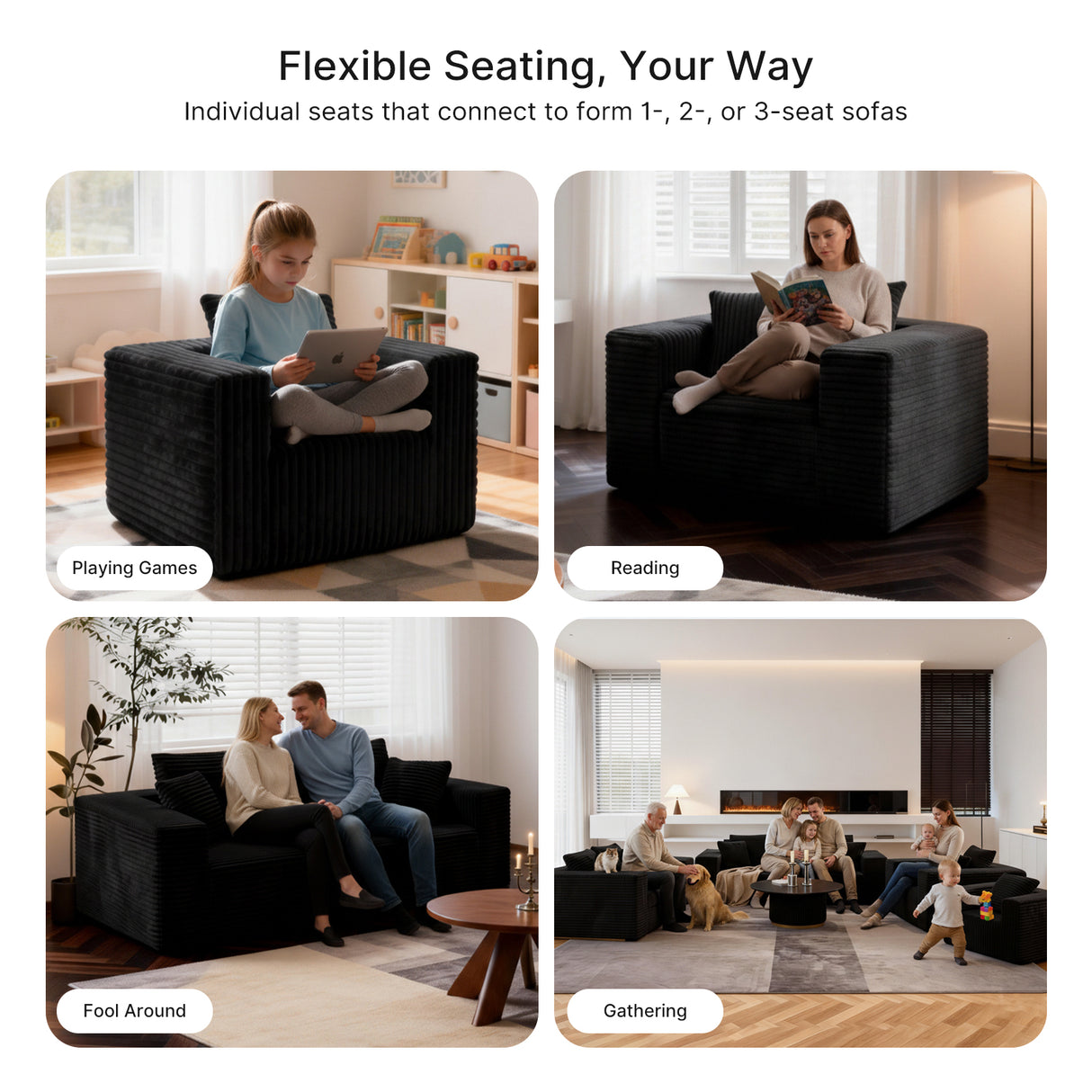 Small Boneless Sofa Chair, No Assembly Couch in a Box Memory Foam Mini Cloud Reading Chair with Throw Pillow for Living Room Bedroom Playroom