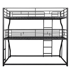 Industrial Triple Bunk Bed With Dual Ladders Frame, Space Saving Design