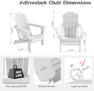 Adirondack Chairs Set of 2 with Folding Design and Cup Holder - White