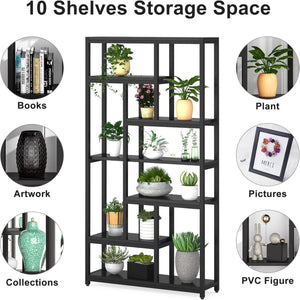 Extra Tall 7 Tier Industrial Etagere Bookcase With 10 Shelves Organizer