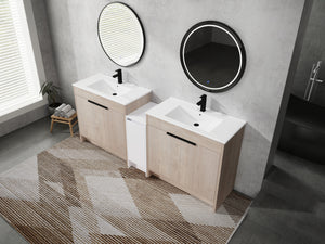 84 Inch Freestanding Bathroom Vanity with Ceramic Sink and Storage Cabinets